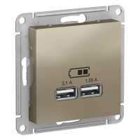 Розетка USB 2 порта 5В max 2,1 А Шампань механизм AtlasDesign