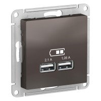 Розетка USB 2 порта 5В max 2,1 А Мокко механизм AtlasDesign