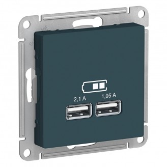 Розетка USB 2 порта 5В max 2,1 А Изумруд механизм AtlasDesign