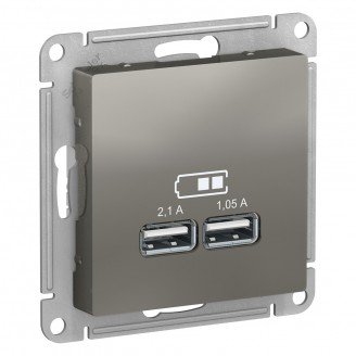 Розетка USB 2 порта 5В max 2,1 А Сталь механизм AtlasDesign