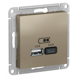 Розетка 2 USB Type-A + Type-C  5В/2.4А  Шампань AtlasDesign Systeme Electric механизм ATN000539