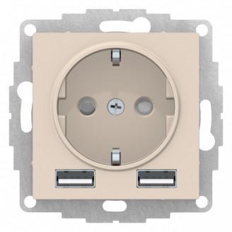 Розетка с з/к + USB 2 порта 5В max 2,1 А Бежевый механизм AtlasDesign